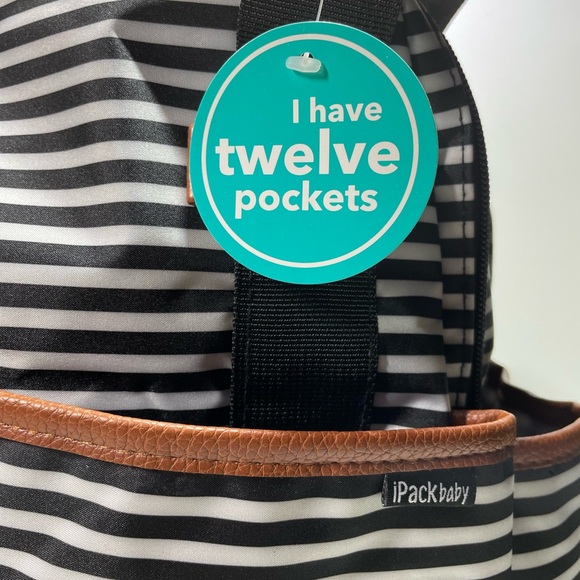 iPack Backpack Diaper Bag Black and White Striped with Leather Accents Med. Size - Picture 6 of 15